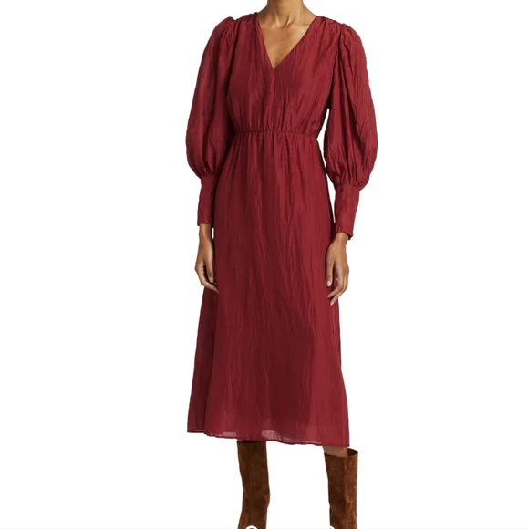 Sea Women's Tessa Long-Sleeve Midi Dress - Merlot - Size 0